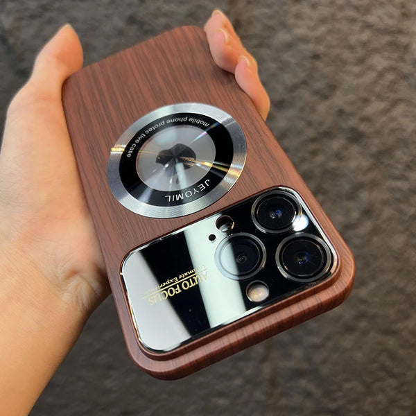 Wood Grain Large Window Magnetic for Magsafe Wireless Charging Case For iPhone