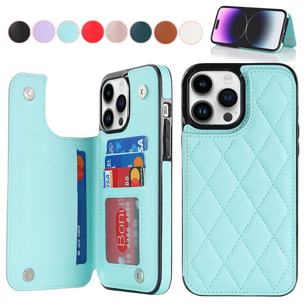 Wallet Double Button Small Fragrant Wind Card Flip Leather Case For iPhone