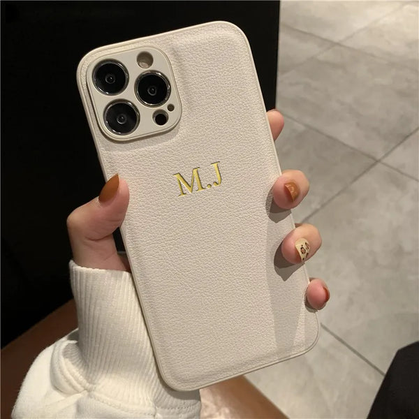 Initials Leather DIY Personalised Customized Name Phone Case For iPhone