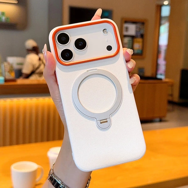 Weave PU Leather Hard PC Rotating Bracket Phone Case For iPhone