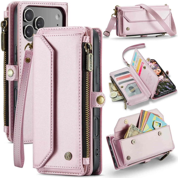 RFID Blocking Wallet Phone Case With Wristlet Shoulder Strap For iPhon ...