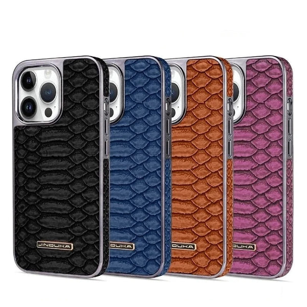 Luxury Python Texture Leather with Built-in Flannel Phone Case For iPhone