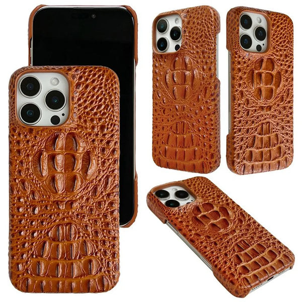 Business Crocodile Pattern Half-Wrapped Cowhide Leather Phone Case For iPhone