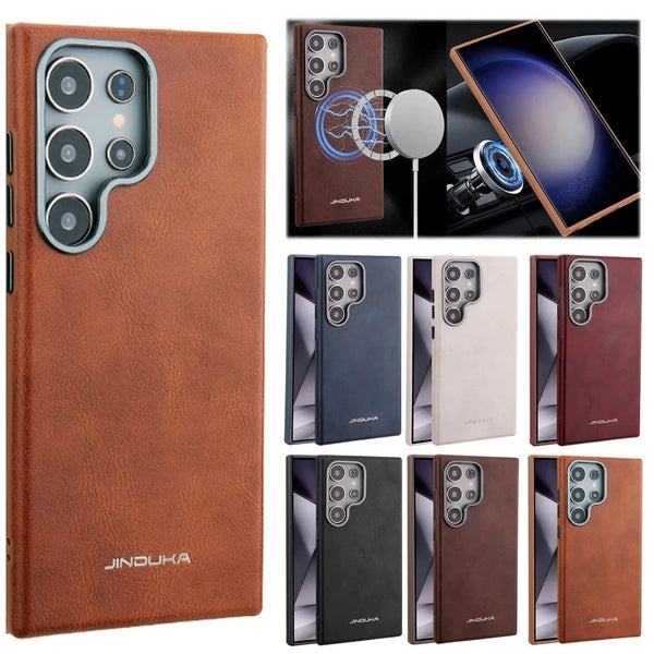 Magnetic Leather Alloy Camera Len Bumper Protective Shell Phone Case For Samsung Galaxy