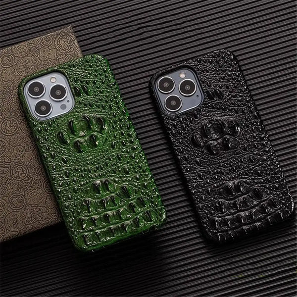 Business Crocodile pattern Cowhide Leather Half-Wrapped Phone Case for iPhone