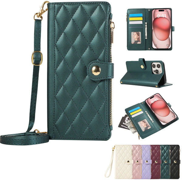 Luxury Zipper Leather Crossbody Wallet Phone Case For iphone