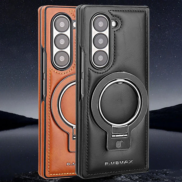 Luxury Magnetic Ring Holder Leather Phone Case For Samsung Galaxy Z Fold