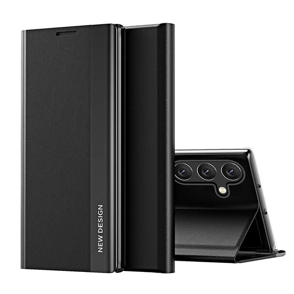 Business Flip Side Window Shockproof Litchi Leather Stand Phone Case For Samsung Galaxy