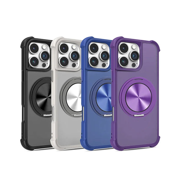 Translucent  Armor Magnetic Magsafe Rotating Stand Shockproof Phone Case For iPhone