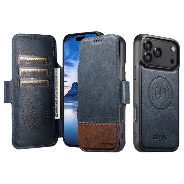 Flip Wallet Magnetic Color Matchin Leather Wireless Charging Card Holder Phone Case For iPhone