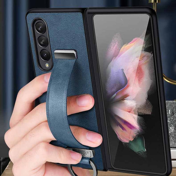 Ring Strap Holder Leather Wristband Phone Case for Galaxy Z Fold 4