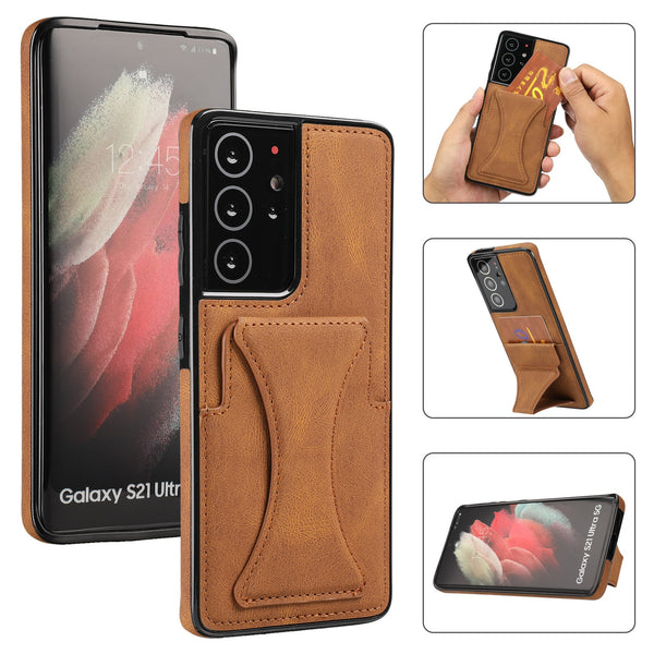 Luxury Slim Leather Card Slots Shockproof Kickstand Phone Case For Samsung