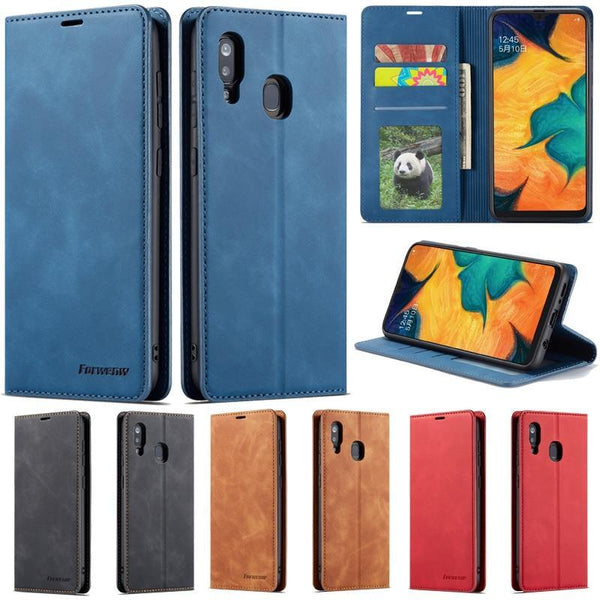 Business Magnetic Leather Flip Wallet Phone Case Cover For Samsung - afcase