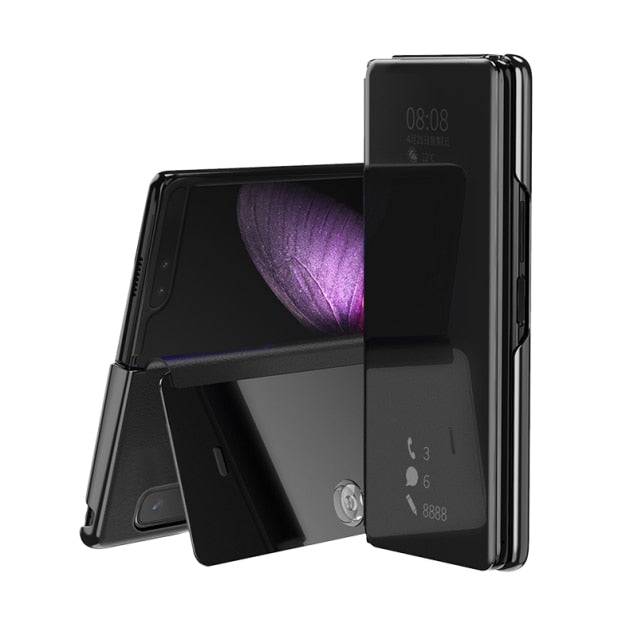 LEMAXELERS Cover Portafoglio Per Samsung Galaxy Z Fold 2 Con Specchio E Supporto – Custodia A Libretto In PU Pelle Morbida Con Finitura A Specchio (Viola)