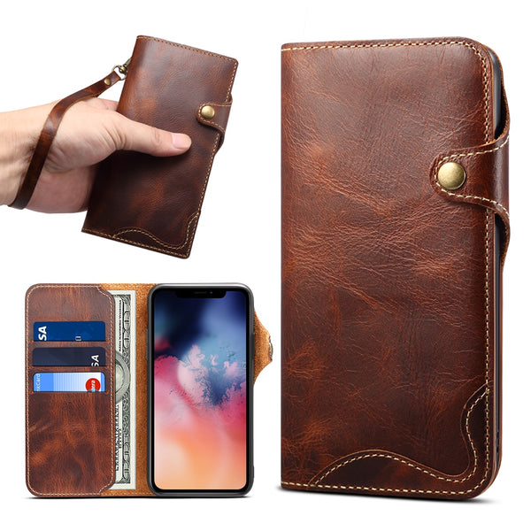 Luxury High-end Real Cowhide Retro Leather Phone Case For iPhone